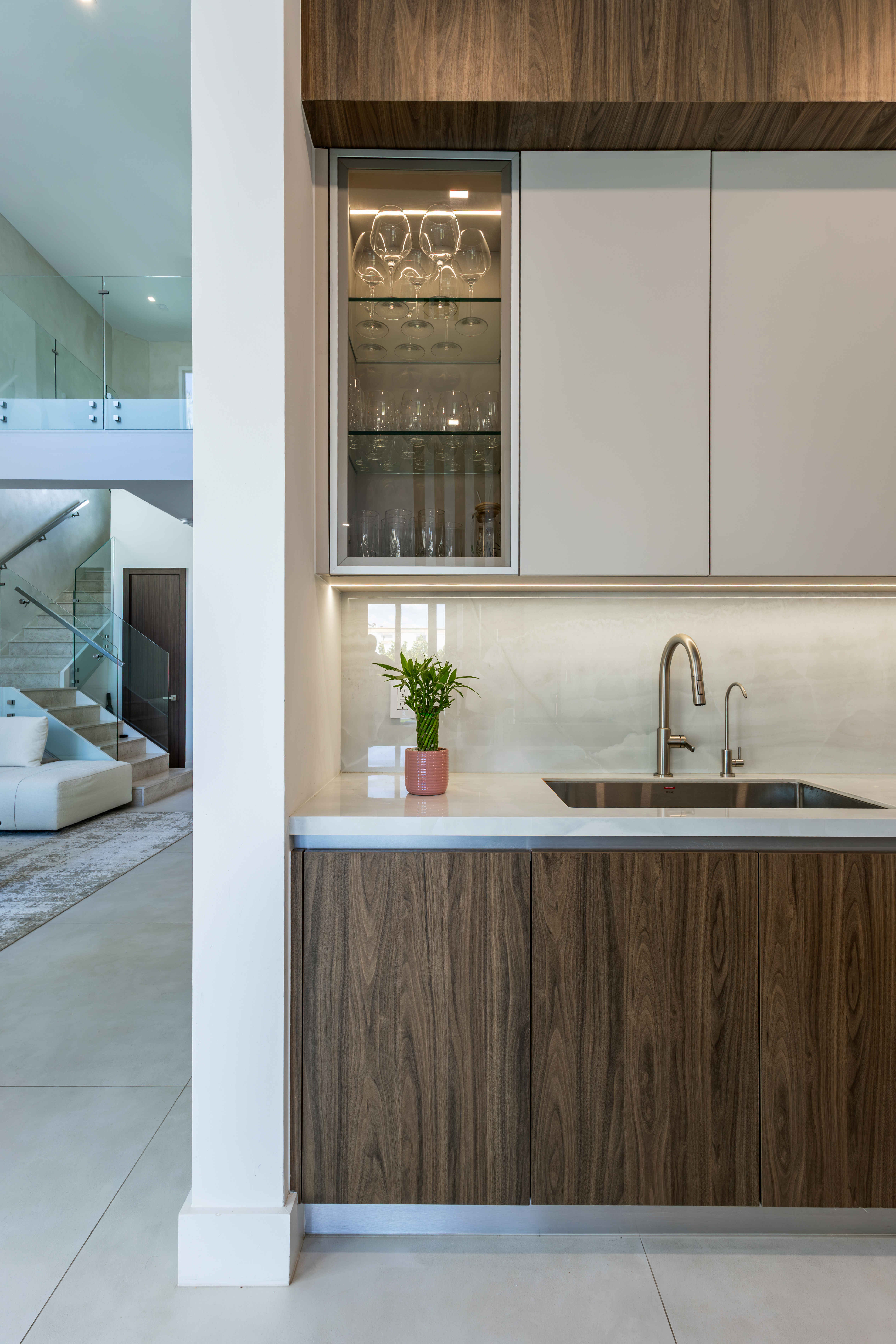 Wet bar with glass cabinet