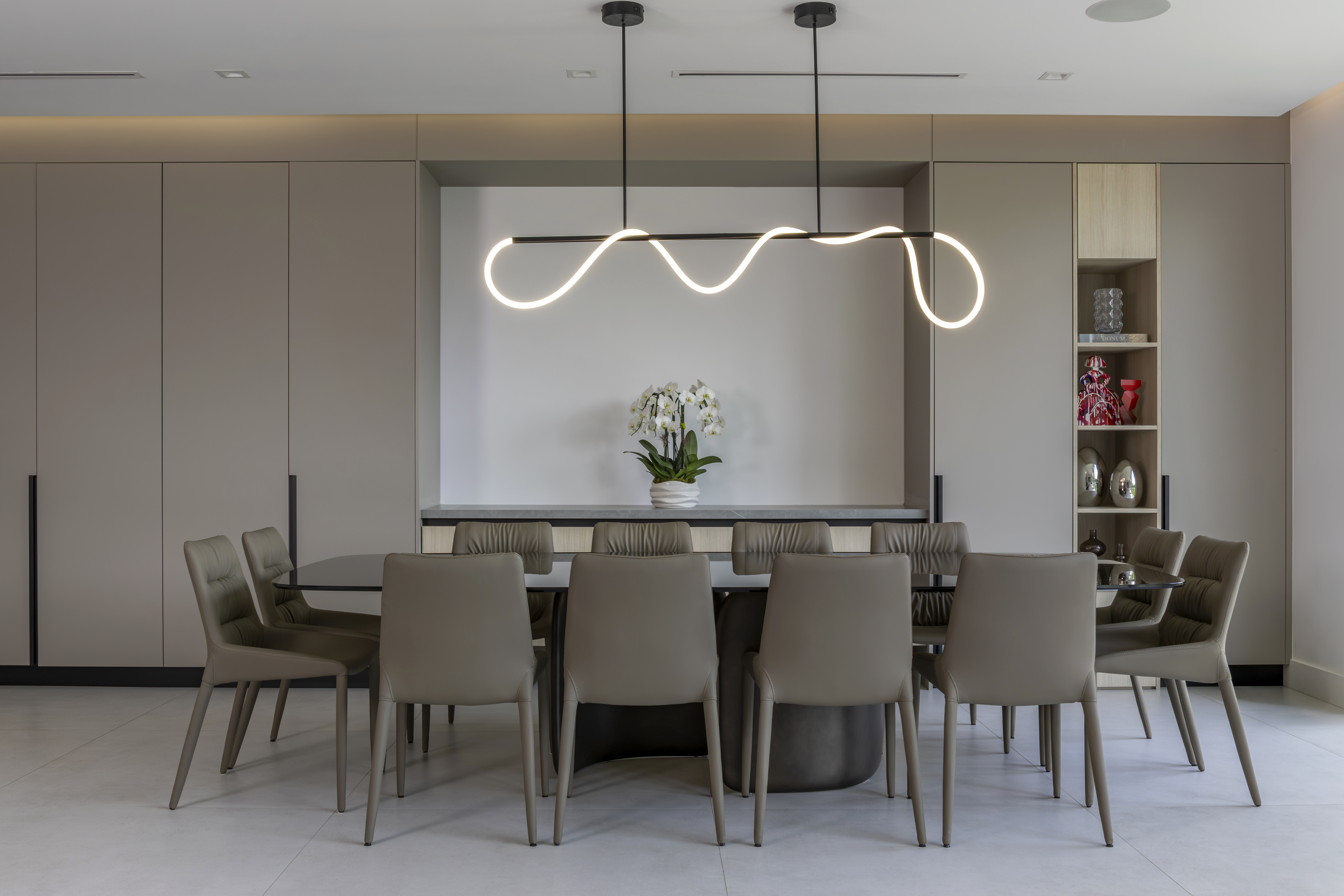 Dining room — full view with sculptural pendant