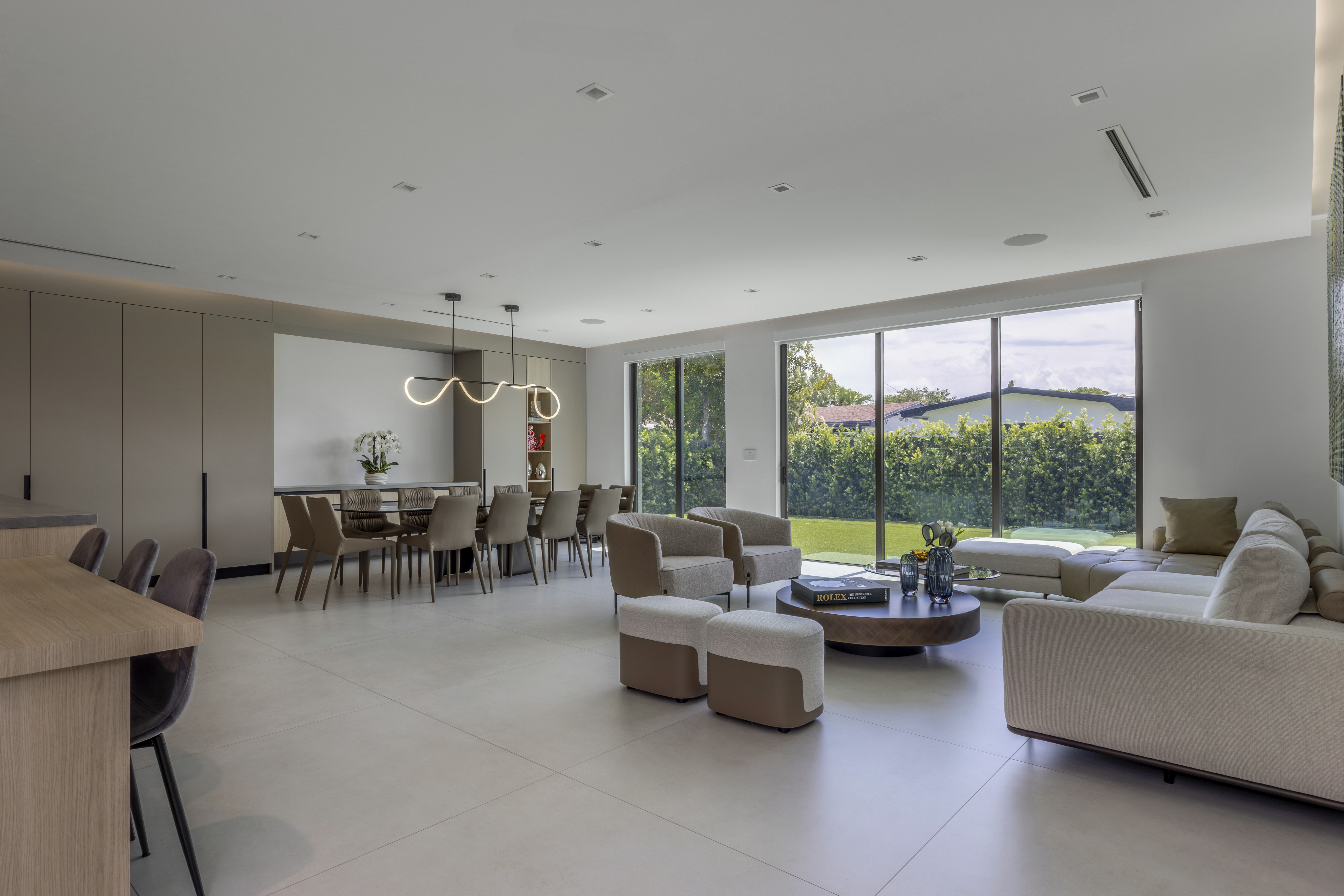 Open plan — living and dining with garden views