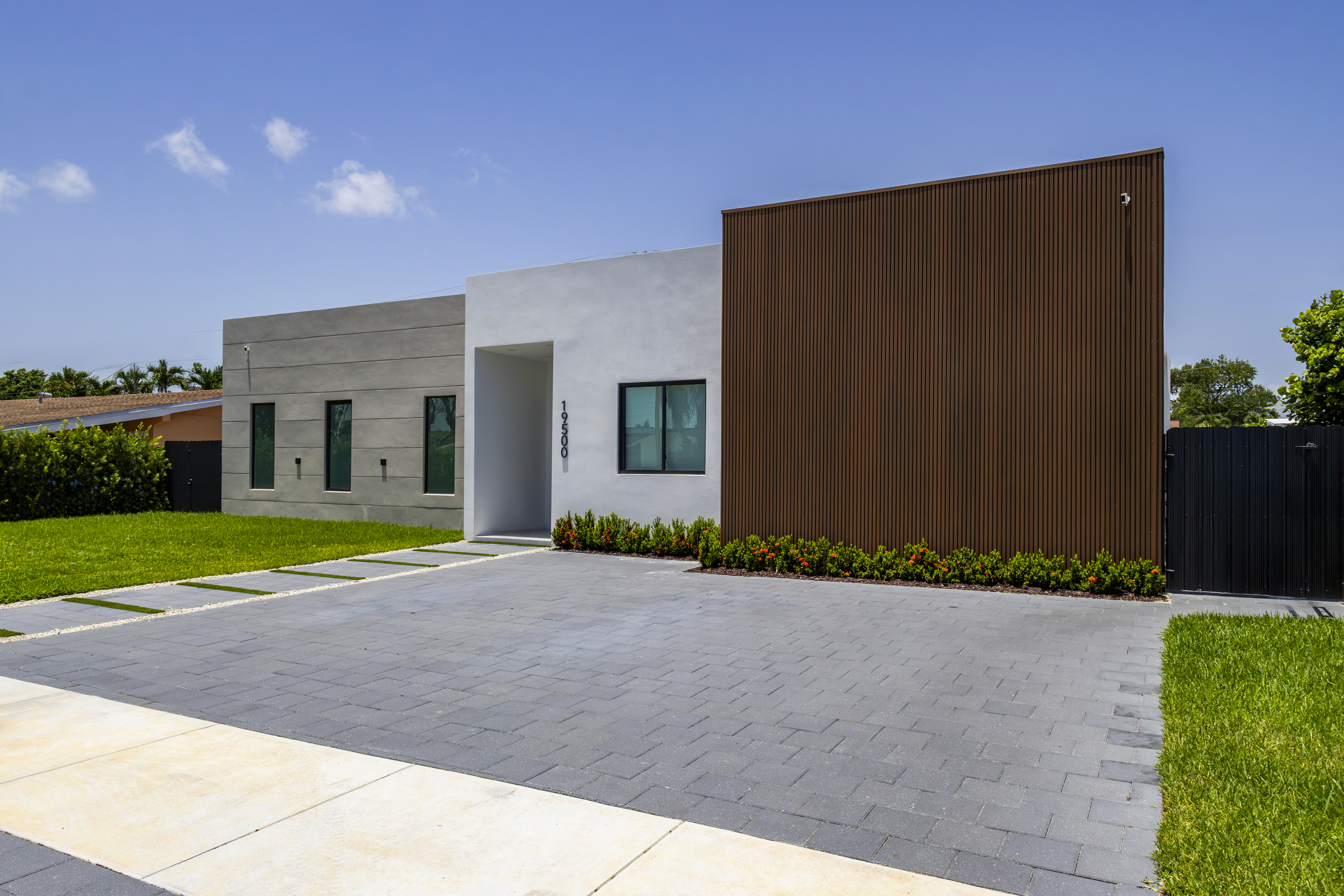 Exterior — front facade with corten steel accent wall