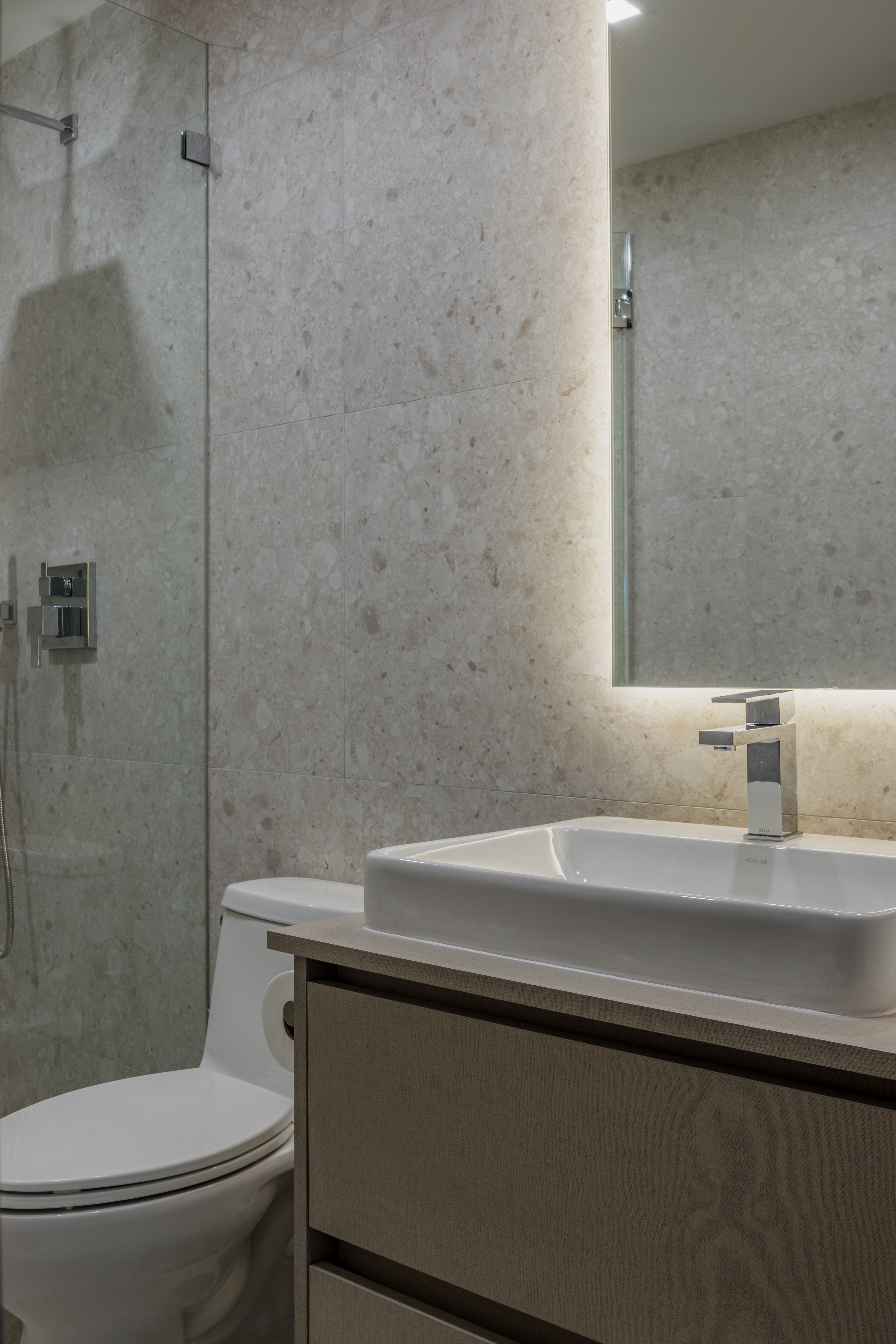 Bath — vessel sink and glass shower