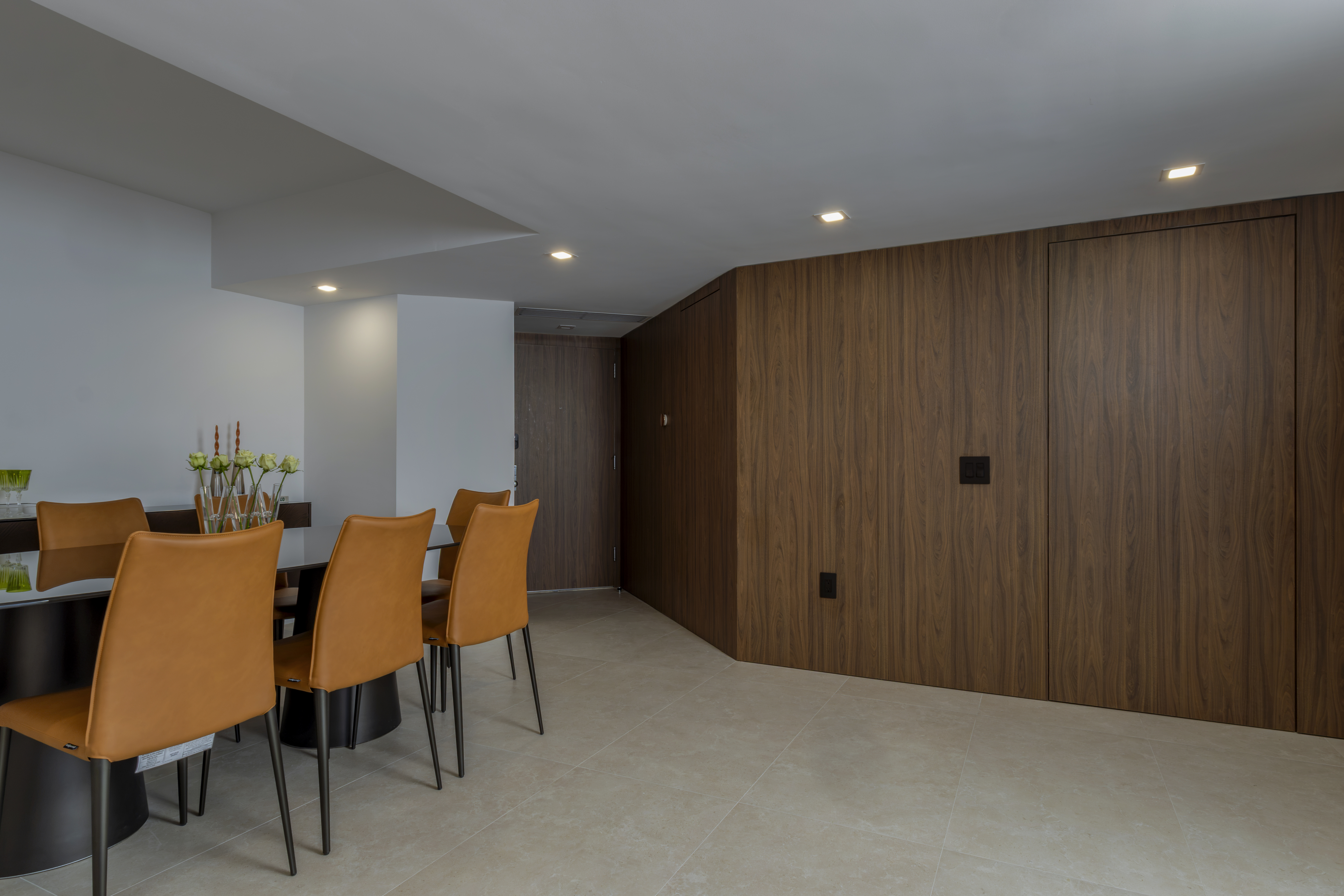 Walnut curved panel wall