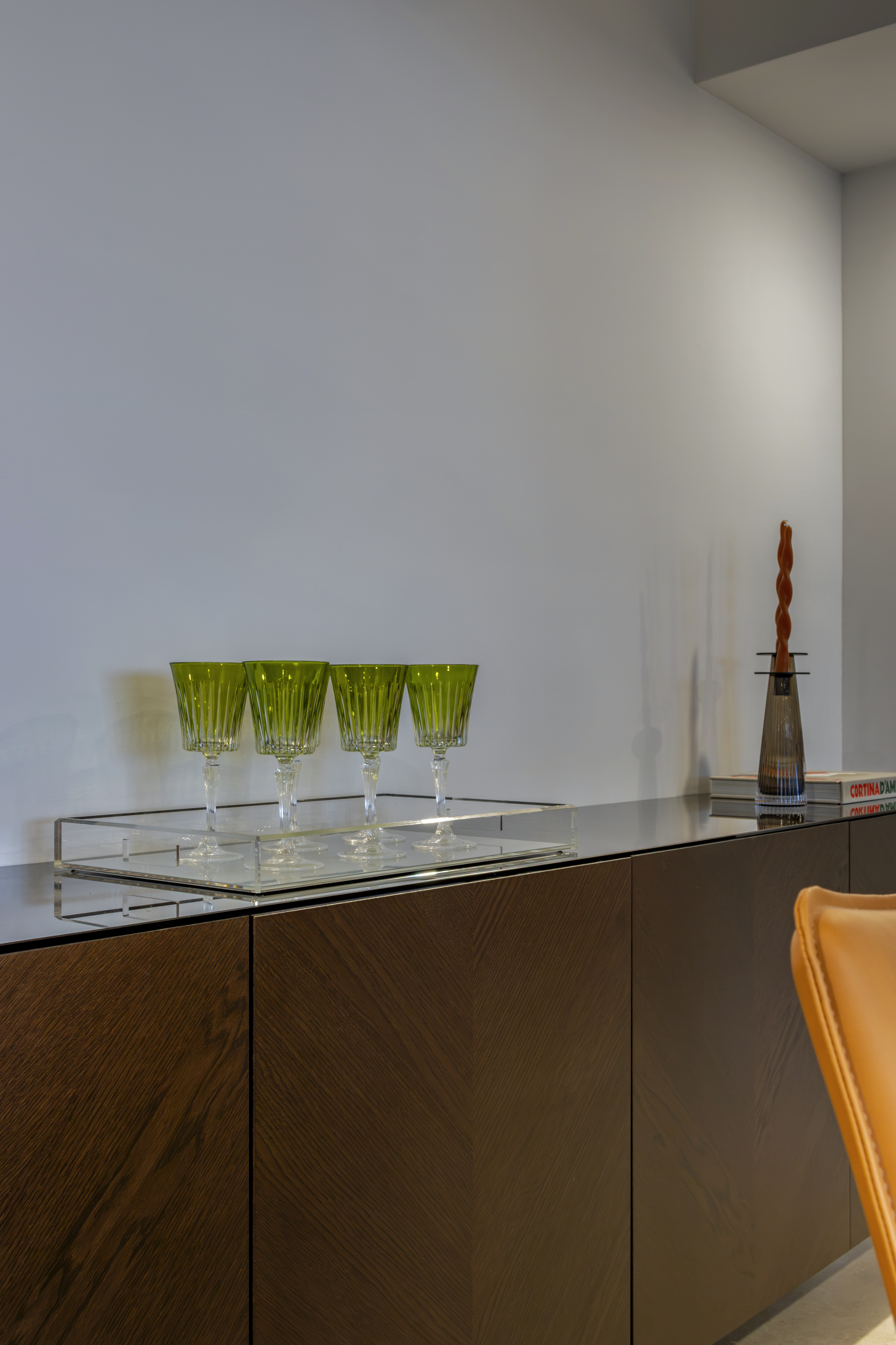 Sideboard with green glassware