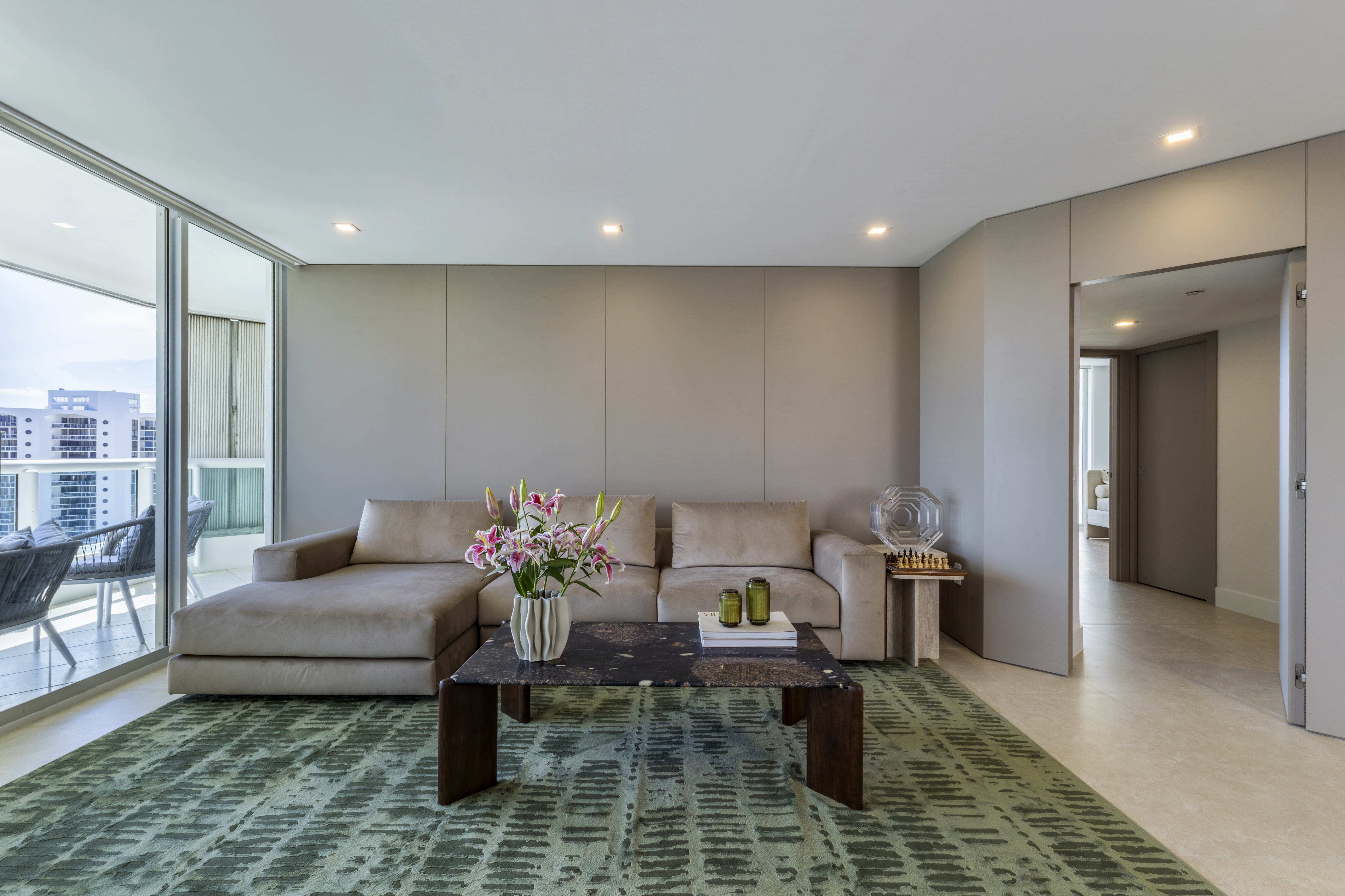 Living room — wide view with open hallway door